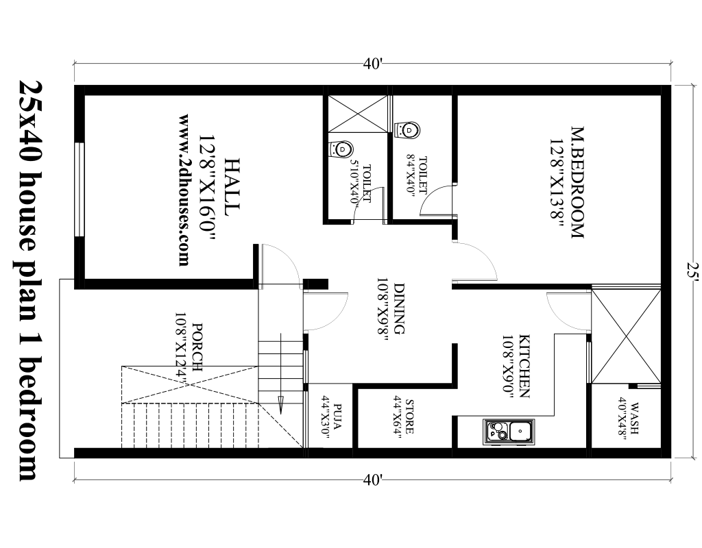 25x40 house plan 2 bedrooms car parking