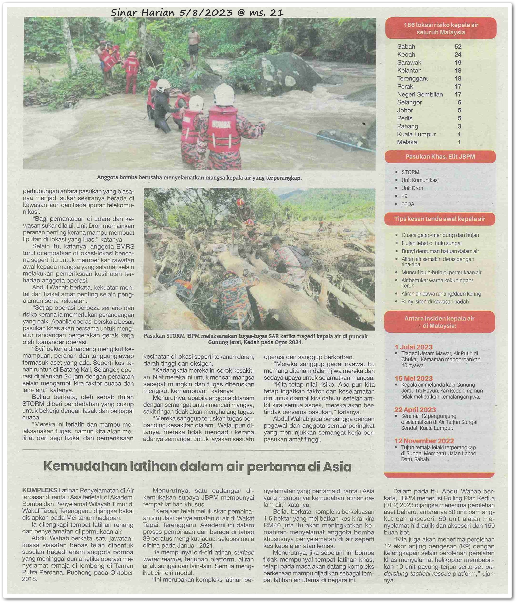Kepala air ibarat bom jangka - Keratan akhbar Sinar Harian 5 Ogos 2023