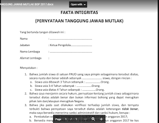 Pakta Integritas Penggunaan Dana BOP PAUD 2017