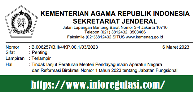 Surat Edaran Sekjen Kemenag Tentang Tindak Lanjut Peraturan Menteri Permenpan RB Nomor 1 Tahun 2023