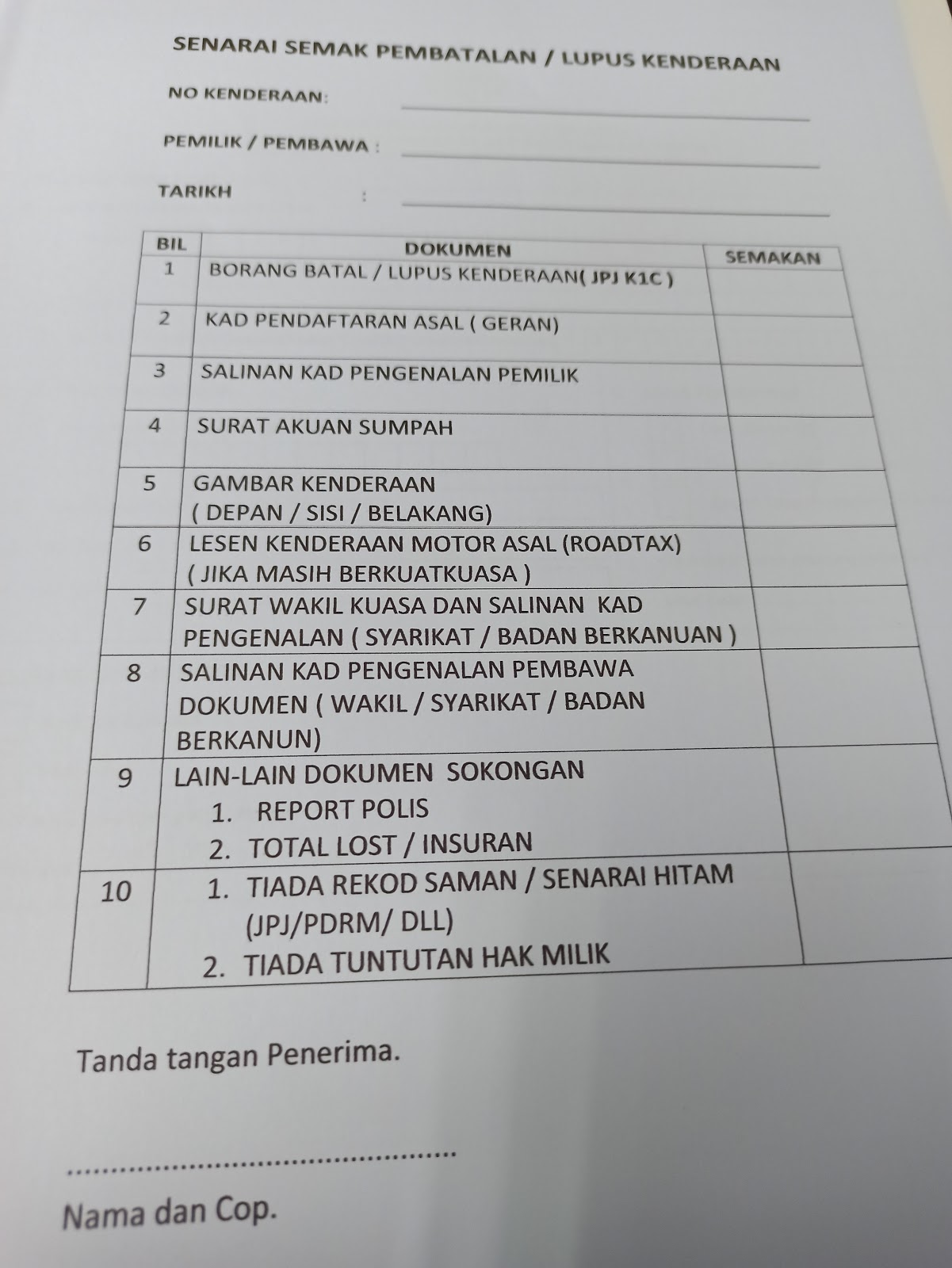 Borang Jpj Lupus Kenderaan