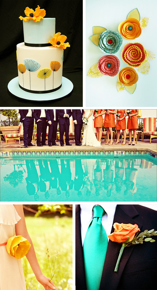 Poppies and Sunshine inspiration collage Add pops of color to your wedding