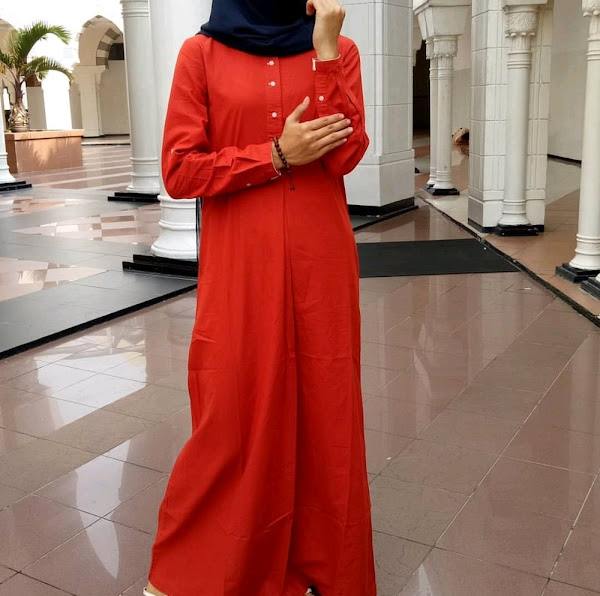 Gamis Wanita Katun Polos  Warna  Merah  Maroon  Syari Baju  