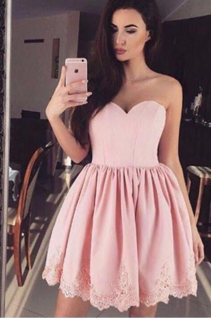 Pink Sweetheart Strapless Homecoming Dresses,Open Back Appliques Short Prom Dress H163