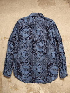 Engineered Garments "Short Collar Shirt & Popover BD in Blue/Navy Ethnic Print"