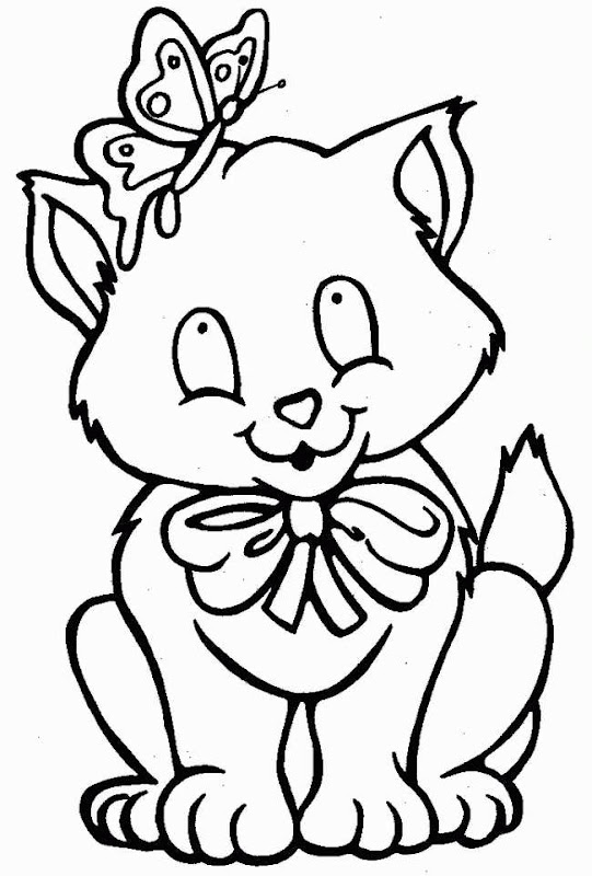  Coloring Pages : Female Kitten Wear A Hair Ribbon and Bring Flowers title=