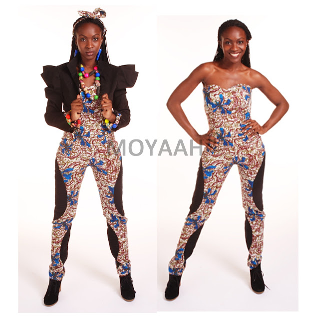 blue african print jumpsuit blue african print trousers pants black crop jacket moyaah