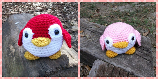 Red and Pink Plush Penguins in crochet