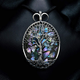 Silver Tree of Life Necklace Pendant With Glow in the Dark Mother of Pearl Orgonite