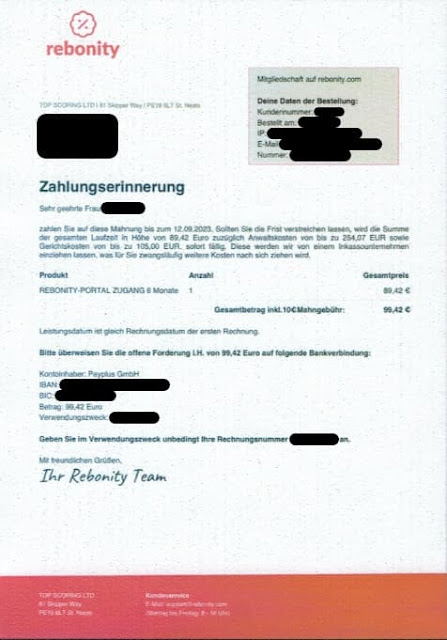 Scan: Rebonity Zahlungserinnerung / Sep 2023