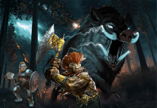 The Icehammer Dwarves face Gorthok the Thunderboar