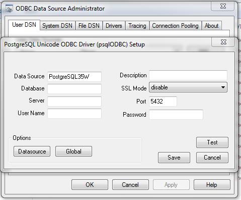 ODBC PostgresSQL Database Connection