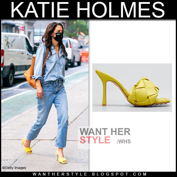 Katie Holmes in yellow quilted sandals