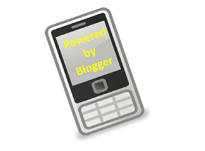 Picture of a cellphone with "Powered by Blogger" taking up screen space