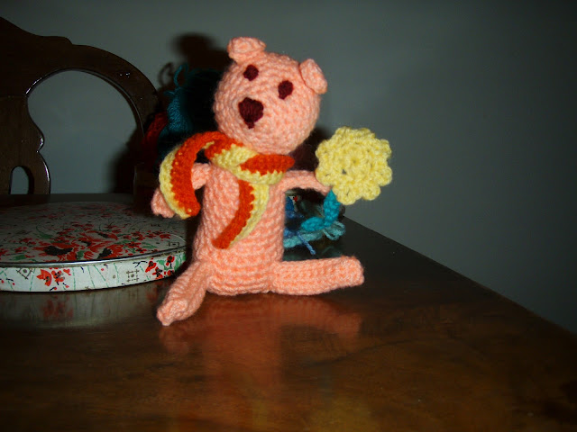 crochet teddy with scarf and flower little funny plush toy