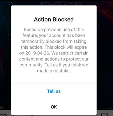 instagram action blocked