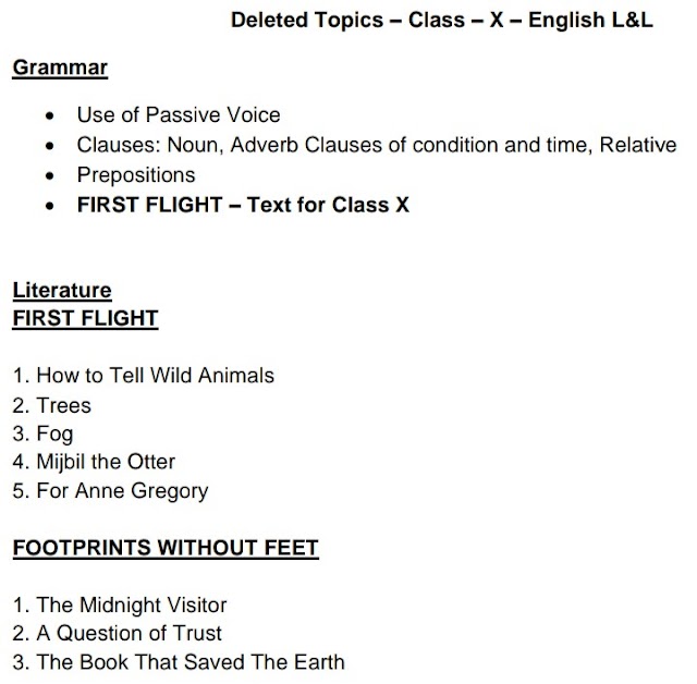 Deleted Portion of English Language & Literature Class 10th | CBSE Curriculum Deduction Details of English Language & Literature Class X
