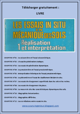 LIVRE LES ESSAIS IN SITU EN MECANIQUE DES SOLS - TOME 01