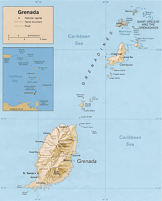 Grenada map and facts about Grenada