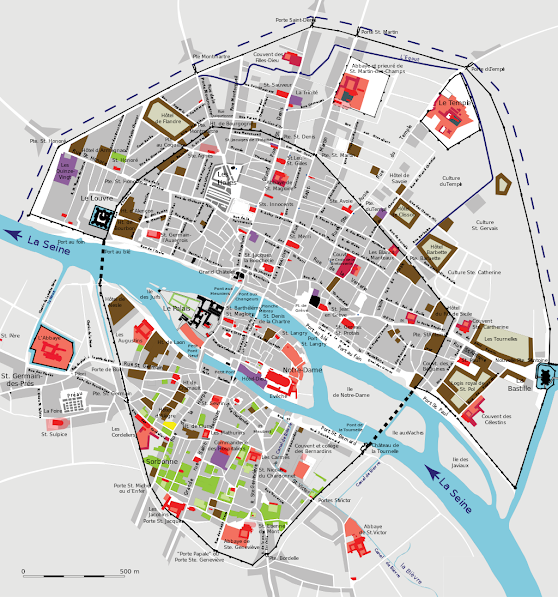 mapa da organização de Paris entre os séculos X e XII  