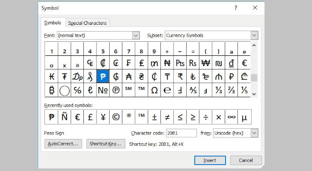 Insert the Peso Sign in Microsoft Word