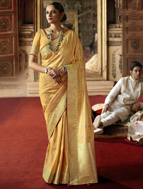 Yellow Woven Pure Silk Saree