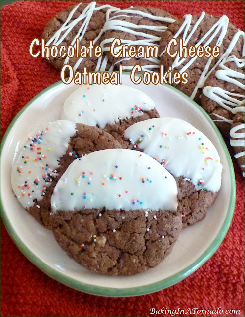Chocolate Cream Cheese Oatmeal Cookies | recipe developed by www.BakingInATornado.com | #recipe #cookies