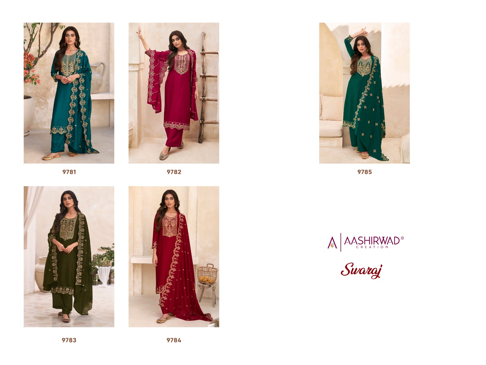 Swaraj Aashirwad Creation Silk With Work Readymade Plazzo Style Suits