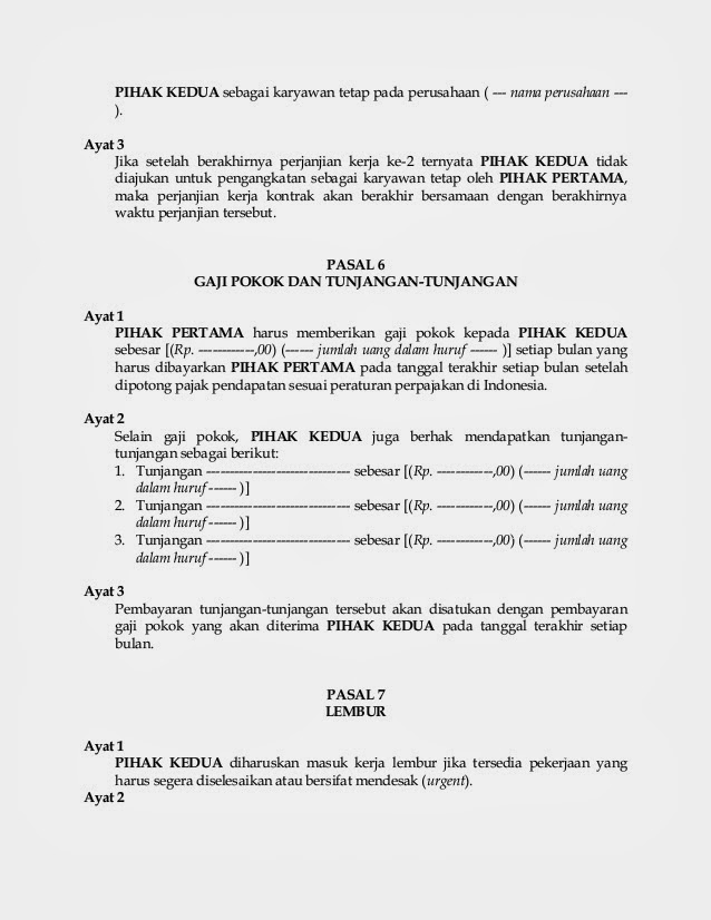 Contoh surat Perjanjian Kontrak Kerja Terbaru indonesia