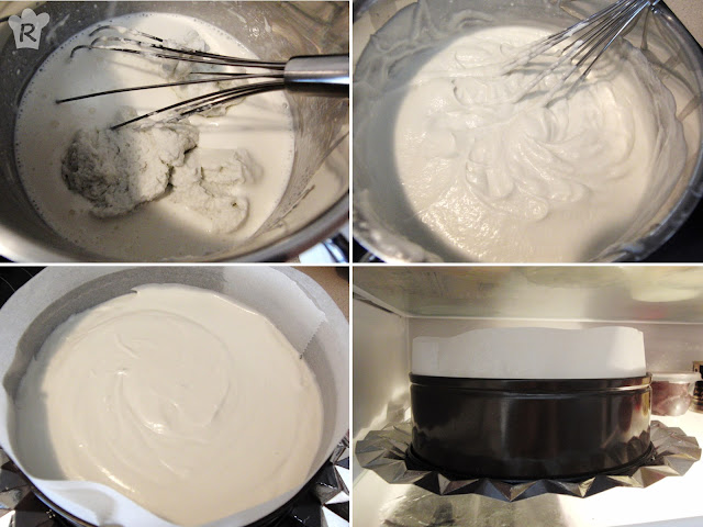 Añade la nata, vierte al molde y refrigera
