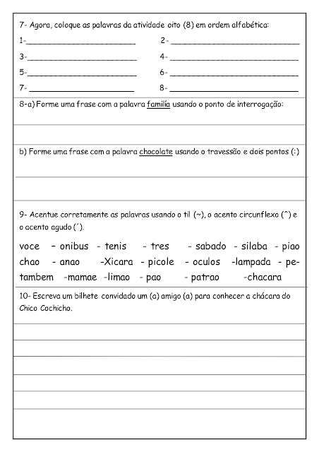 AVALIAÇÃO DE PORTUGUÊS 3º ANO