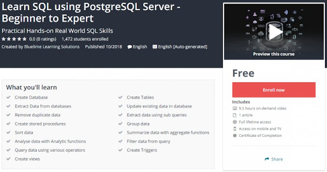 [100% Free] Learn SQL using PostgreSQL Server - Beginner to Expert