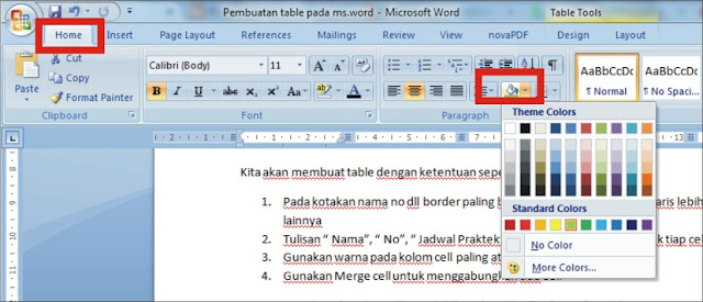 Pembuatan table pada Microsoft word 