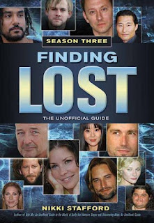 cover to Nikki Stafford's 'Finding 'Lost': The Unofficial Guide, Season Three' depicting the title and other copy mostly in blue amidst head shots of the cast over a background of water