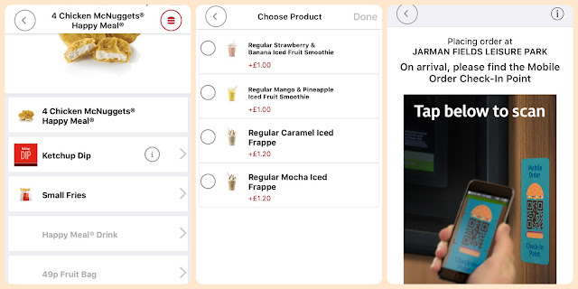 screenshots from McDonald's mobile ordering app