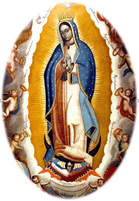 Imagen de la Virgen de Guadalupe con corona rodeada de ángeles