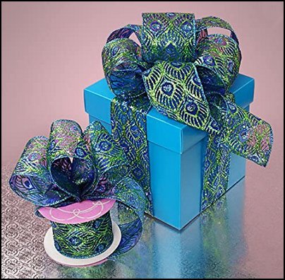 Peacock Print Wired Ribbons Peacock Sparkle Sheer Ribbon peacock crafts gifts