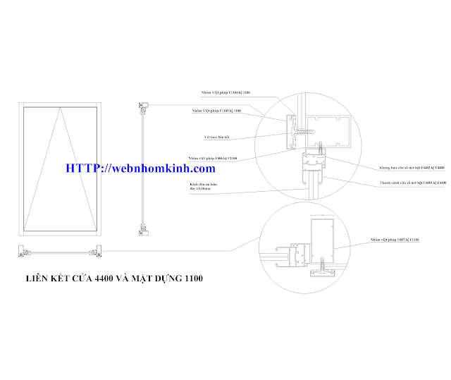 Liên kết cánh cửa hệ 4400 và vách mặt dựng 