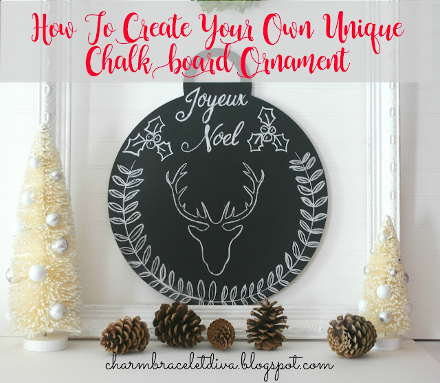 chalkboard Christmas ornament stag deer head holly laurel wreath