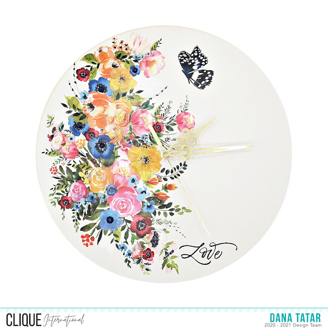 DIY Painted Floral Clock Using the Prima Marketing Painted Floral Rub-ons and P13 Chipboard