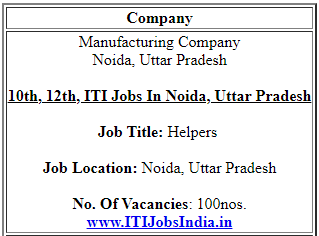 10th, 12th Pass and ITI Jobs In Manufacturing Company Noida, Uttar Pradesh for Helpers Posts