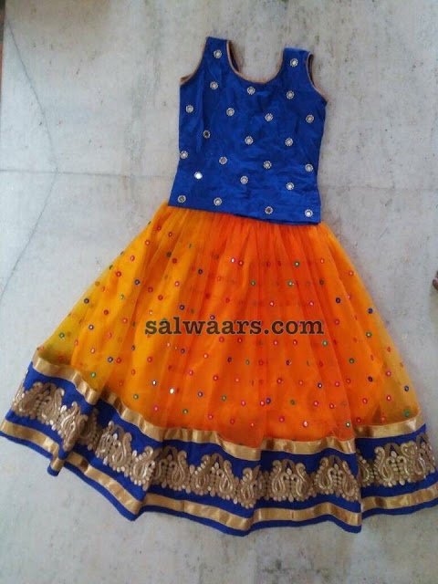 Orange Mirror Lehenga Blue Blouse