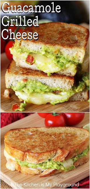 Guacamole Grilled Cheese ~ A surprisingly delicious flavor combination! With its simple homemade guacamole & sliced sharp cheddar filling, Guacamole Grilled Cheese comes together in a flash to deliver up truly amazing flavor.  www.thekitchenismyplayground.com