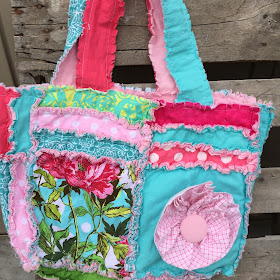 Rag Purse Diaper Bag with Ruffle Flower in Aqua and Pink for Baby Girl by A Vision to Remember