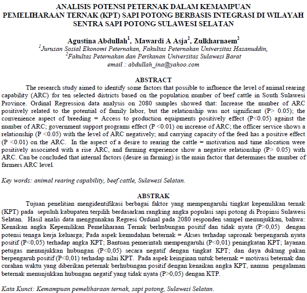 ANALISIS POTENSI PETERNAKAN DALAM KEMAMPUAN PEMELIHARAAN 