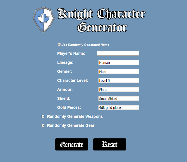 The Hero's Journey Knight Character Generator