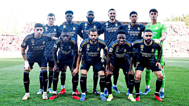 REAL MADRID C. F. Temporada 2023-24. Kroos, Tchouaméni, Rüdiger, Joselu, Bellingham, Kepa. Fede Valverde, Camavinga, Nacho, Vinícius, Carvajal. GIRONA F. C. 0 🆚 REAL MADRID C. F. 3 Sábado 30/09/2023, 18:30 horas. Campeonato de Liga de 1ª División, jornada 8. Girona, estadio Municipal de Montilivi: 14.184 espectadores. GOLES: ⚽0-1: 17’, Joselu. ⚽0-2: 21’, Aurélien Tchouaméni. ⚽0-3: 71’, Jude Bellingham.