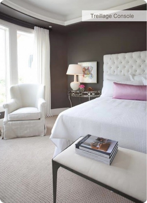 brown walls white bedding
