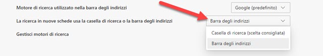 motore di ricerca utilizzato per la barra degli indirizzi