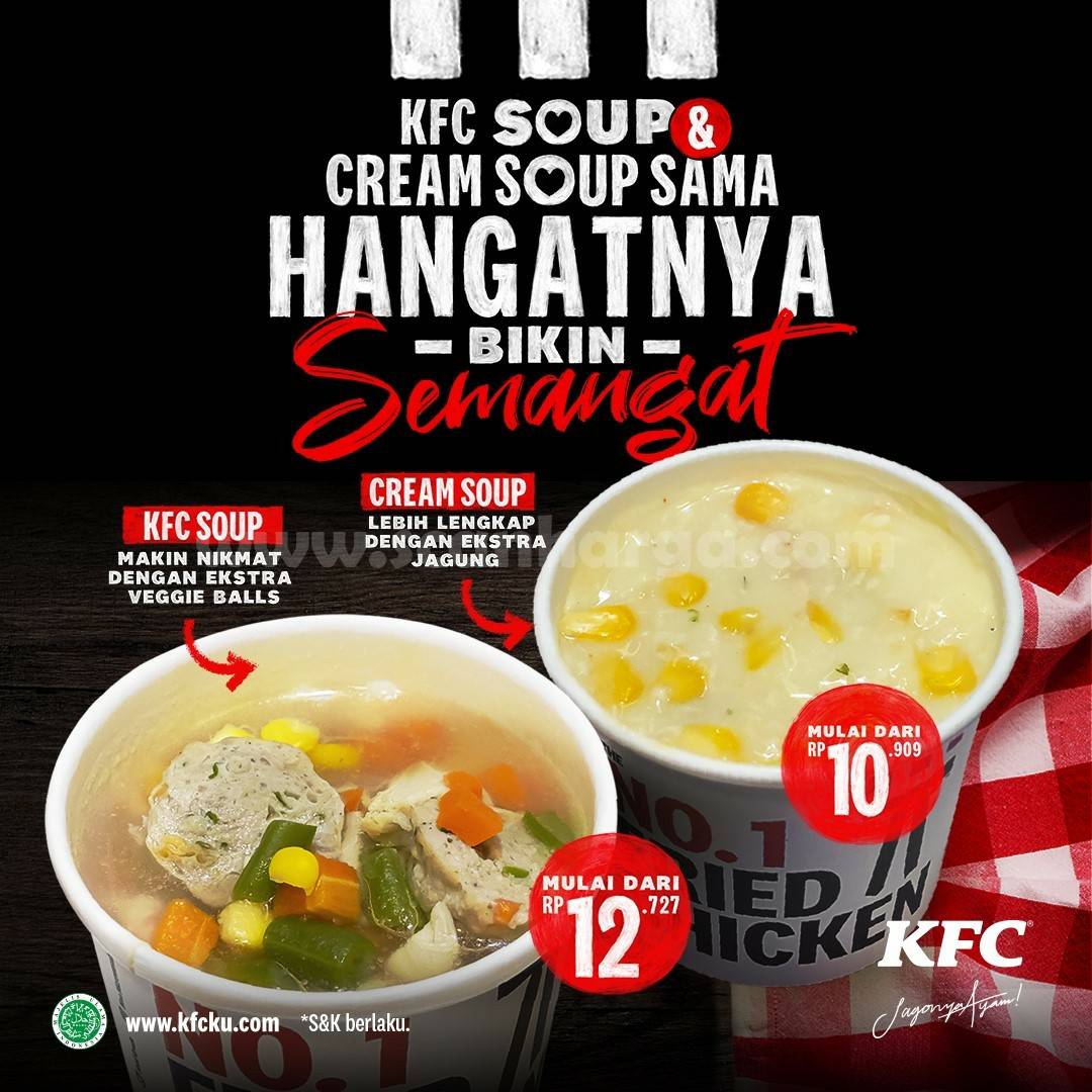 Promo KFC hari ini 2021, ada sup ayam dan cream sup hangat dengan harga hemat. Harga Cream Soup Ekstra Jagung KFC Rp 10 Ribuan.